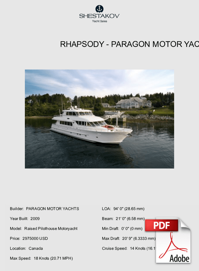 RHAPSODY - Raised Pilothouse Motoryacht - 2009