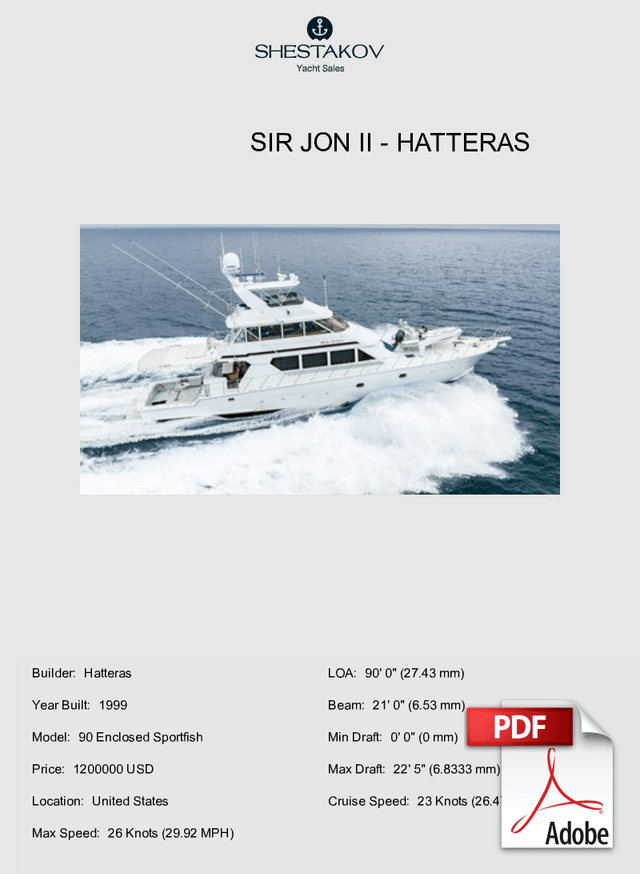 SIR JON II - 90 Enclosed Sportfish - 2000