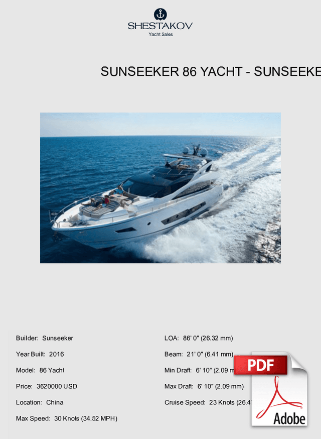 Sunseeker 86 Yacht - 86 Yacht - 2016