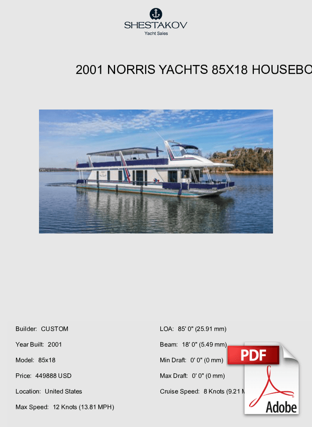 2001 Norris Yachts 85x18 Houseboat - 85x18 - 2001