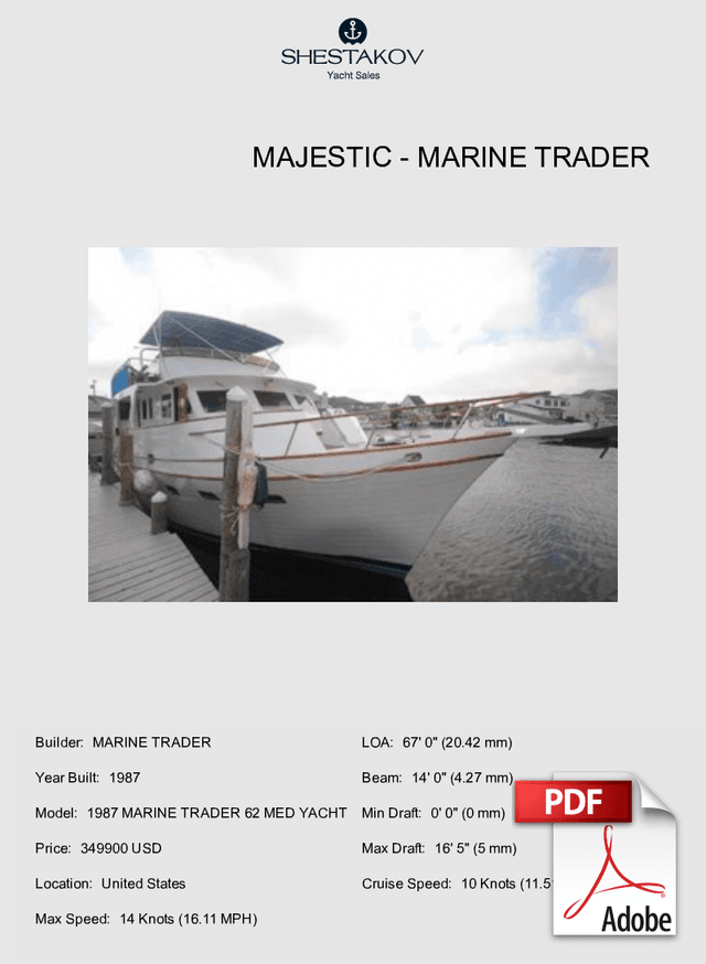 MAJESTIC - 1987 MARINE TRADER 62 MED YACHT - 1987