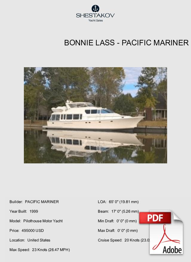 Bonnie Lass - Pilothouse Motor Yacht - 1999