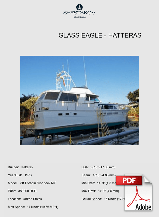 Glass Eagle -  58 Tricabin flushdeck MY - 1973