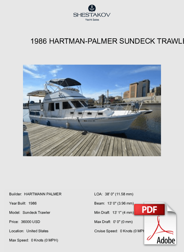 1986 Hartman-Palmer Sundeck Trawler - Sundeck Trawler - 1986