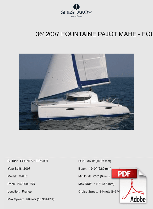 36' 2007 Fountaine Pajot MAHE - MAHE - 2007