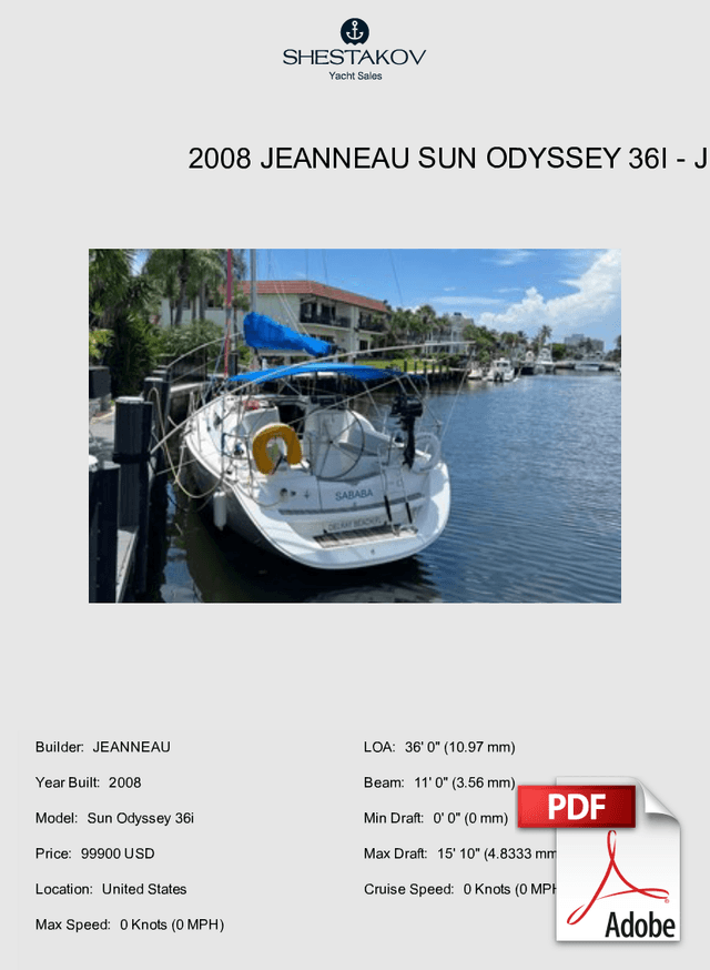 2008 Jeanneau Sun Odyssey 36i - Sun Odyssey 36i - 2008