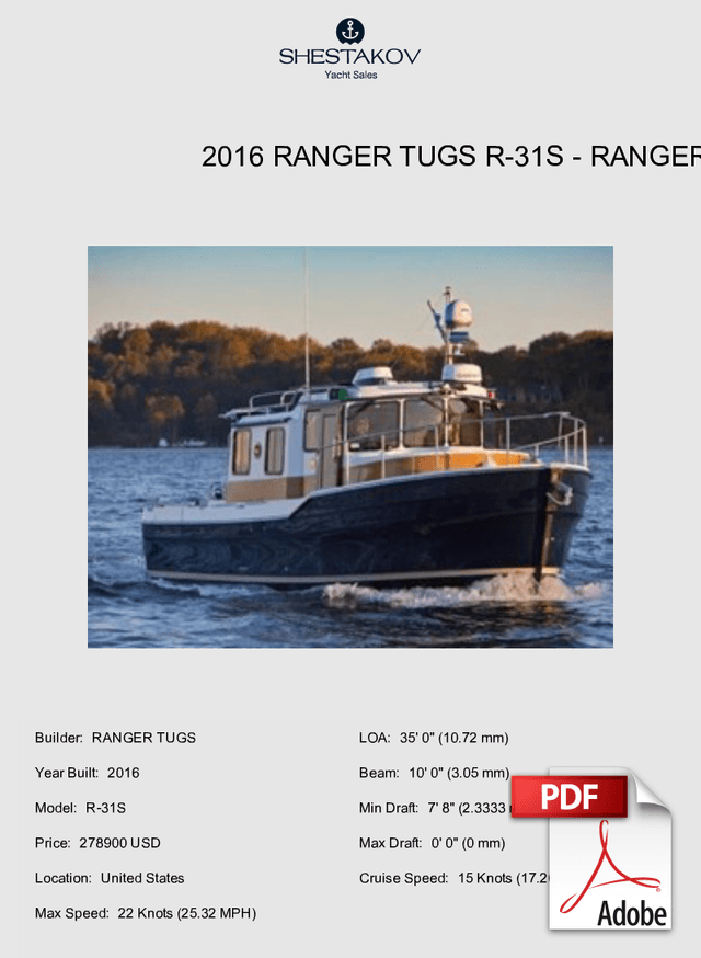 2016 Ranger Tugs R-31S - R-31S - 2016