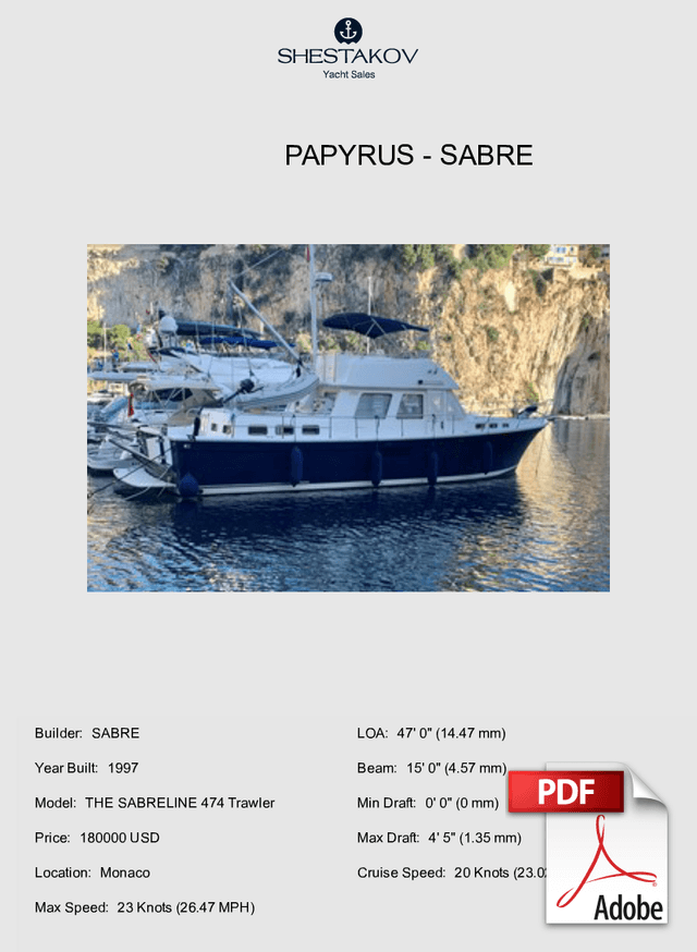 PAPYRUS - THE SABRELINE 474 Trawler - 1997