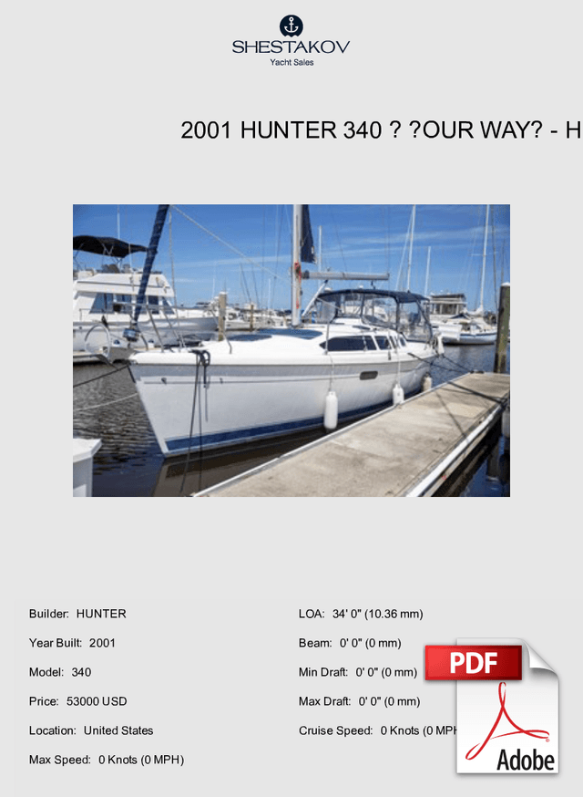 2001 Hunter 340 – “Our Way” - 340 - 2001