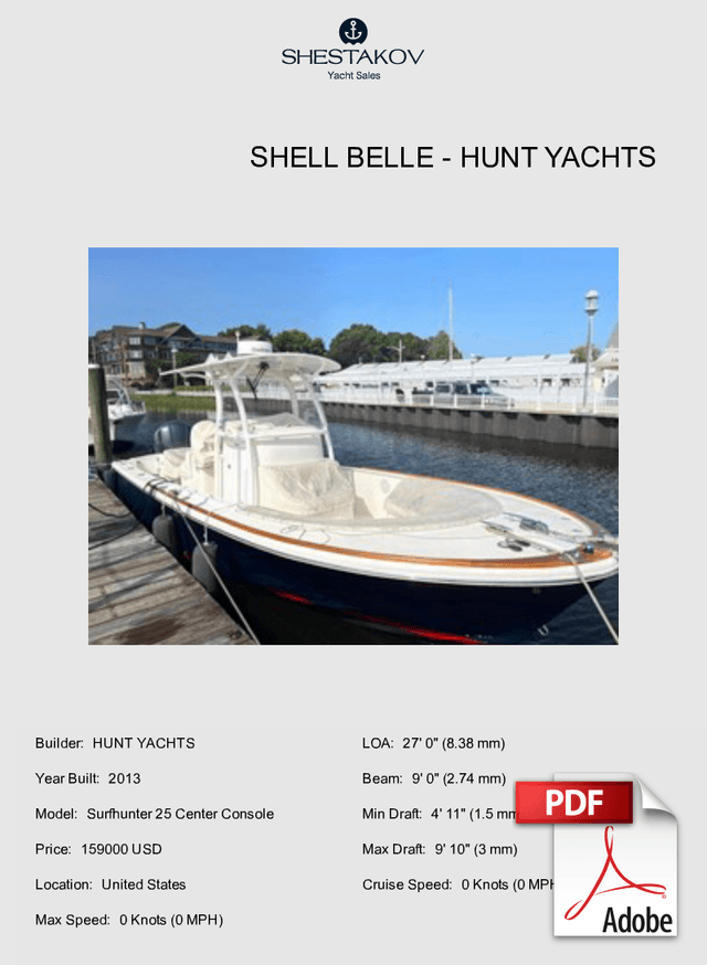 SHELL BELLE - Surfhunter 25 Center Console - 2013