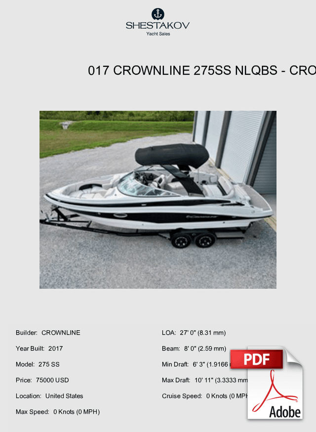 017 Crownline 275SS NLQBS - 275 SS - 2017