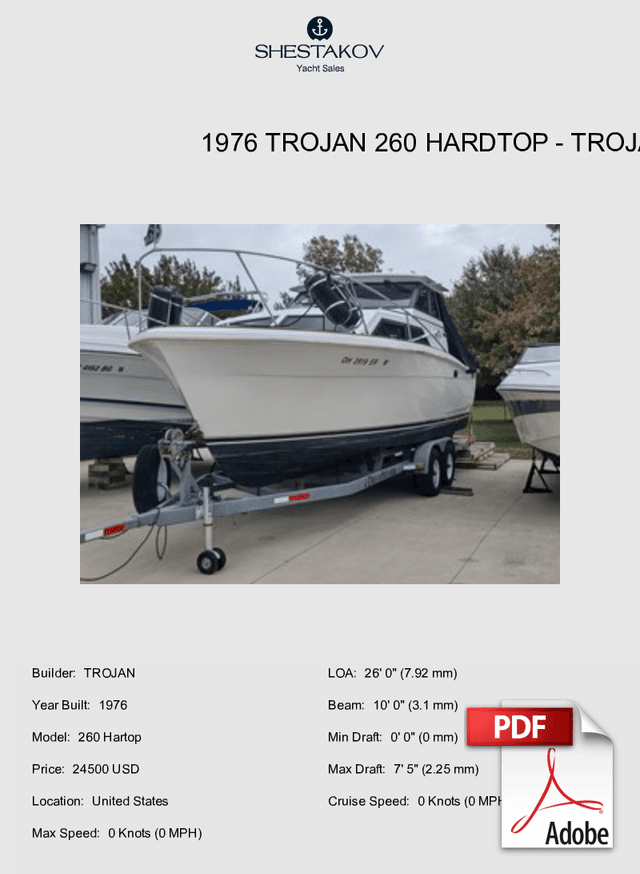 1976 Trojan 260 Hardtop - 260 Hartop - 1976