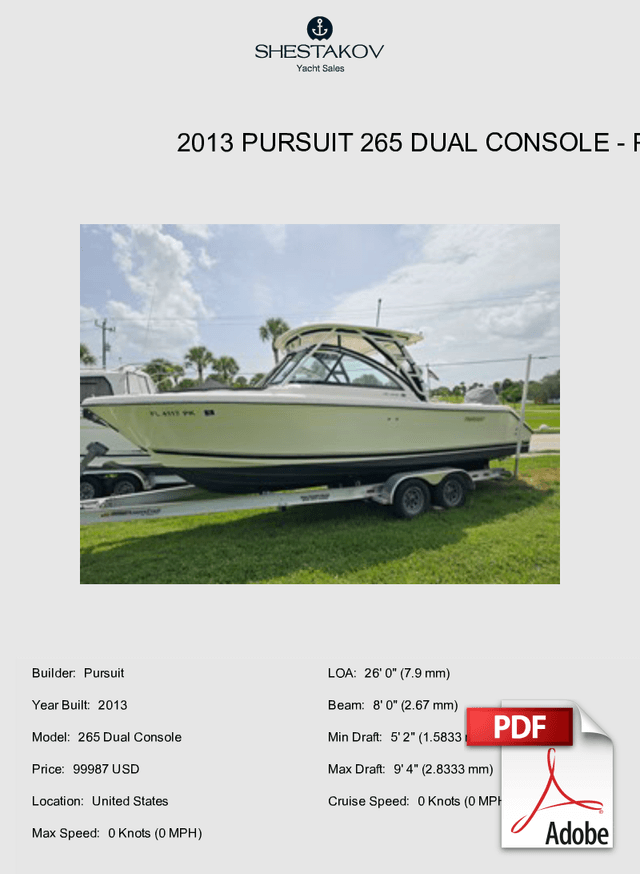 2013 Pursuit 265 Dual Console - 265 Dual Console - 2013