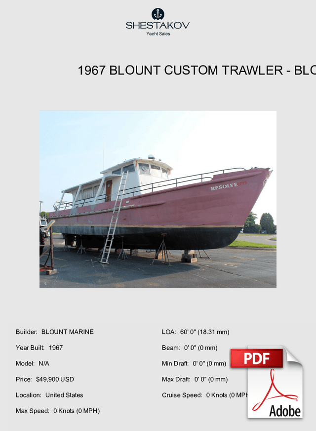 1967 BLOUNT CUSTOM TRAWLER - N/A - 1967