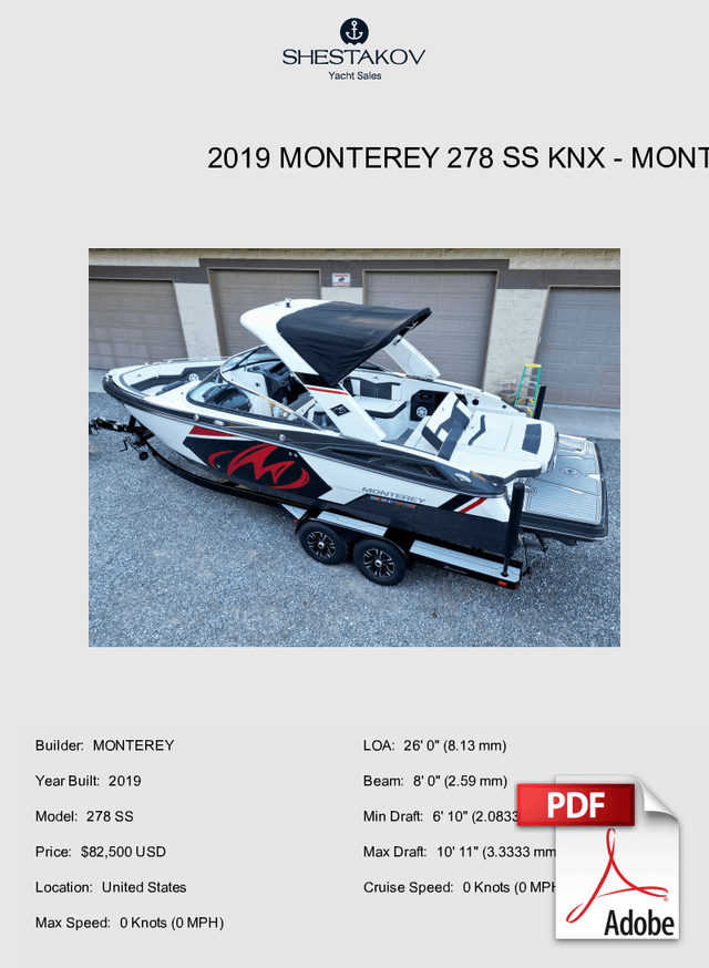 2019 Monterey 278 SS KNX - 278 SS - 2019