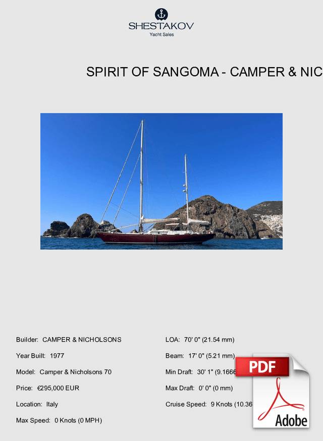 SPIRIT OF SANGOMA - Camper & Nicholsons 70 - 1977