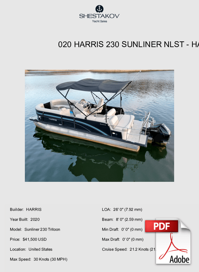 020 Harris 230 Sunliner NLST - Sunliner 230 Tritoon - 2020