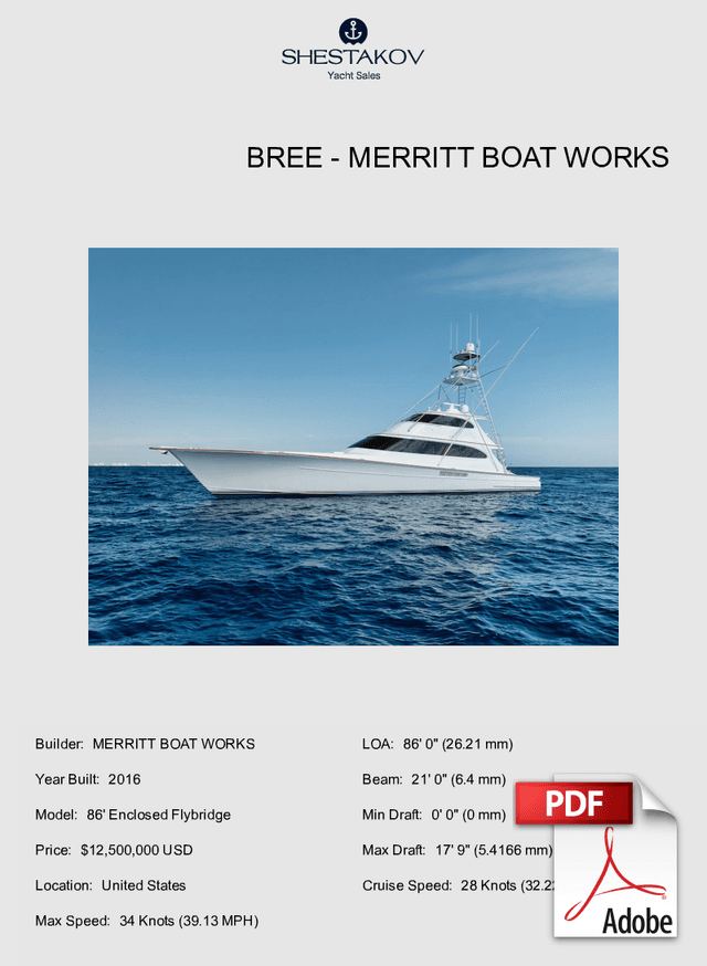 BREE - 86' Enclosed Flybridge - 2016