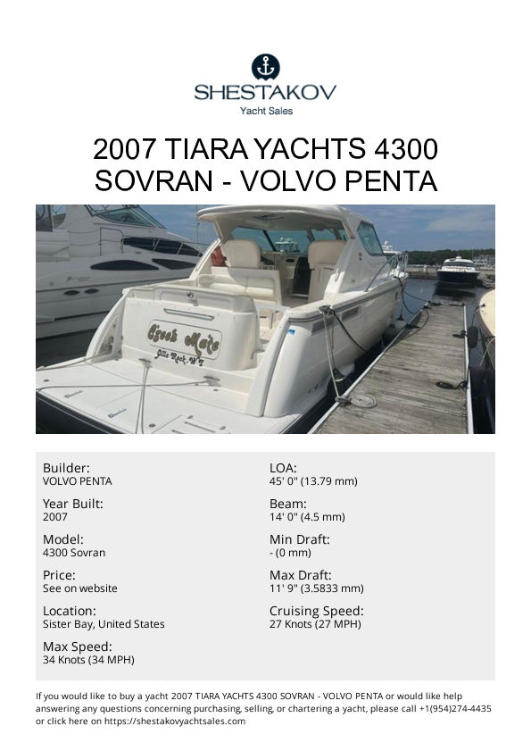 2007 Tiara Yachts 4300 Sovran - 4300 Sovran - 2007