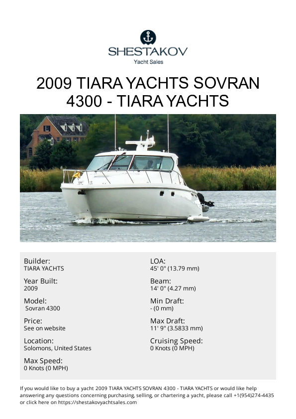 2009 Tiara Yachts Sovran 4300 -  Sovran 4300 - 2009