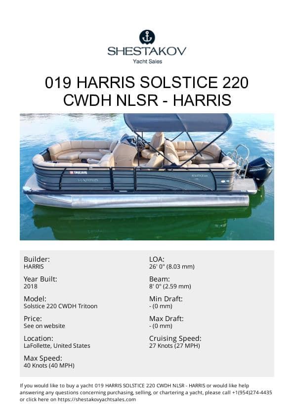 019 Harris Solstice 220 CWDH NLSR - Solstice 220 CWDH Tritoon - 2019
