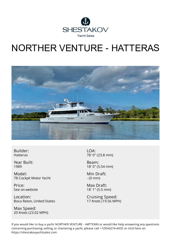 Norther Venture - 78 Cockpit Motor Yacht - 1989