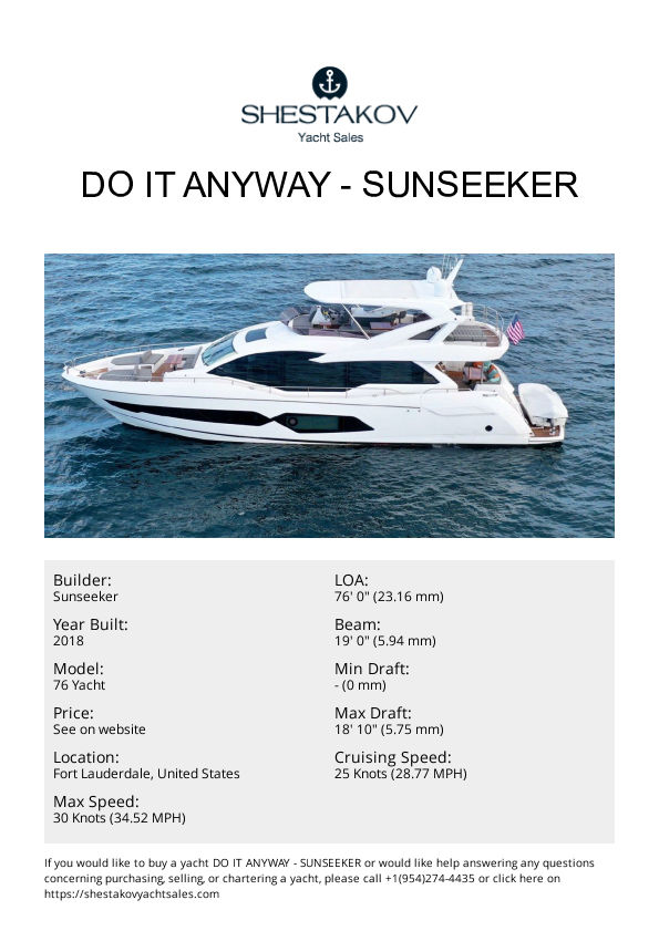 Do It Anyway - 76 Yacht - 2018