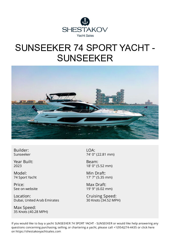 Sunseeker 74 Sport Yacht - 74 Sport Yacht - 2023