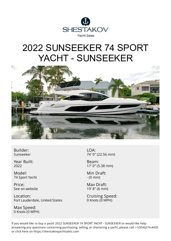 2022 Sunseeker 74 Sport Yacht - 74 Sport Yacht - 2022