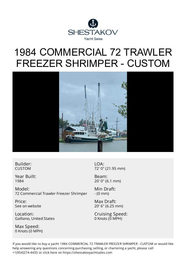 1984 Commercial 72 Trawler Freezer Shrimper - 72 Commercial Trawler Freezer Shrimper - 1984