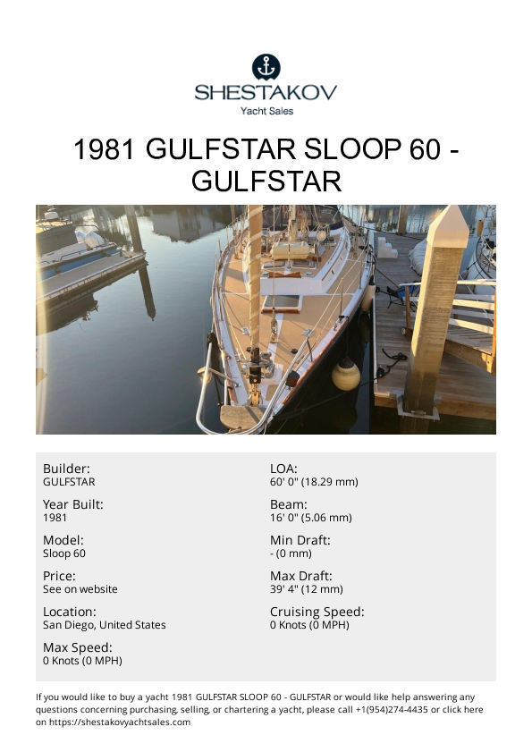 1981 Gulfstar Sloop 60 - Sloop 60 - 1981