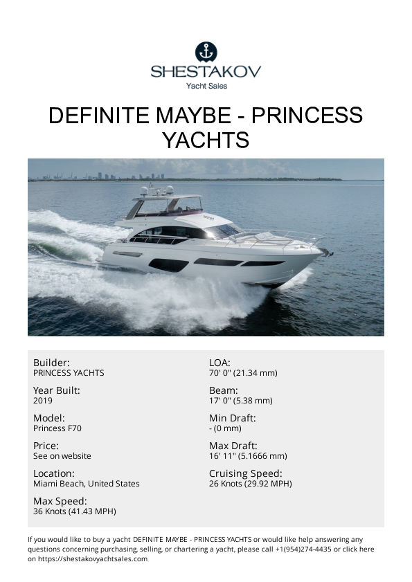 DEFINITE MAYBE - Princess F70 - 2019