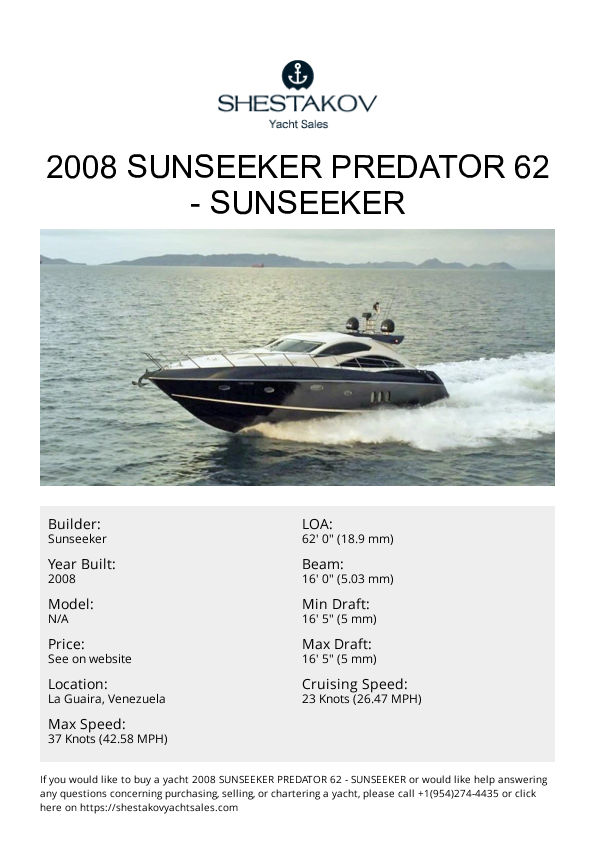 2008 Sunseeker Predator 62 - undefined - 2008