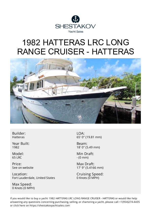 1982 Hatteras LRC Long Range Cruiser - 65 LRC - 1982
