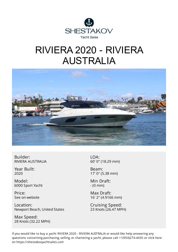 RIVIERA 2020 - 6000 Sport Yacht - 2020