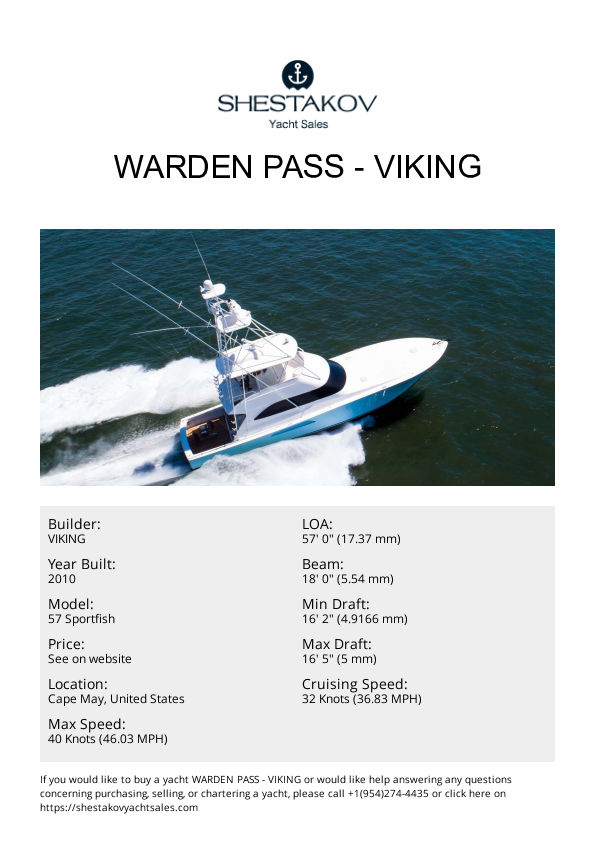 Warden Pass - 57 Sportfish - 2010