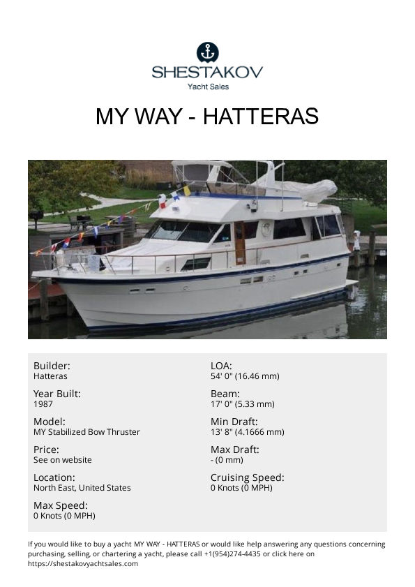 MY WAY - MY Stabilized Bow Thruster - 1987