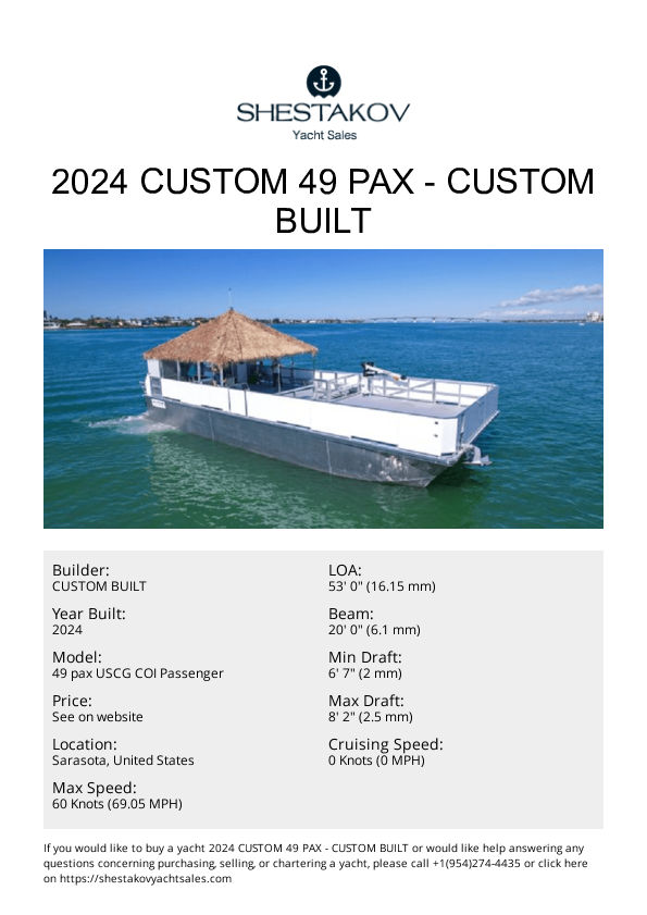 2024 Custom 49 Pax - 49 pax USCG COI Passenger - 2024