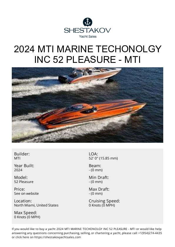 2024 MTI Marine Techonolgy Inc 52 Pleasure - 52 Pleasure - 2024