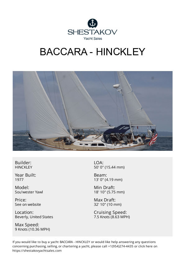 BACCARA - Sou'wester Yawl - 1977