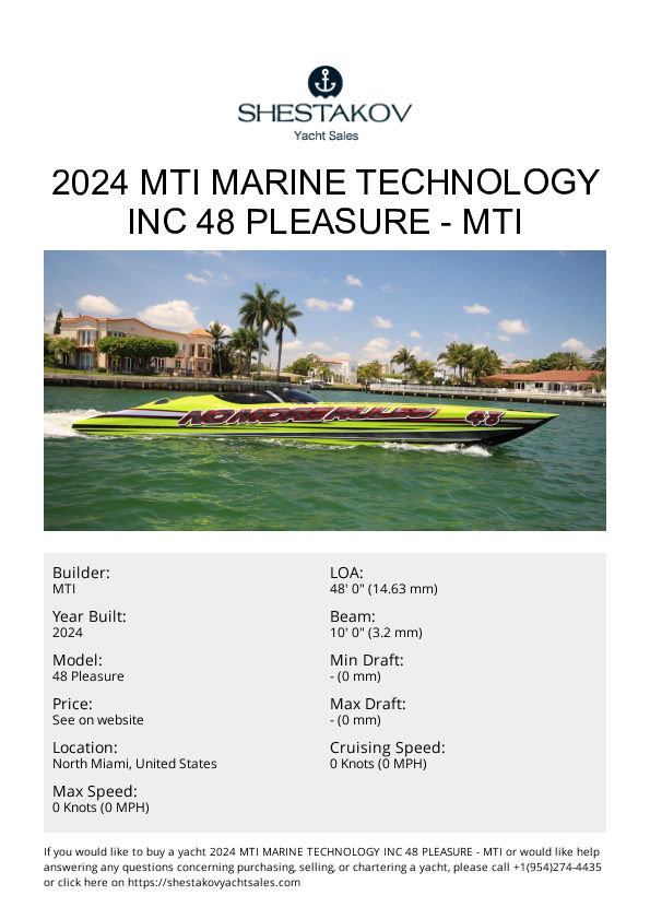 2024 MTI Marine Technology Inc 48 Pleasure - 48 Pleasure - 2024