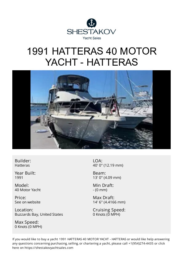1991 Hatteras 40 Motor Yacht - 40 Motor Yacht - 1991