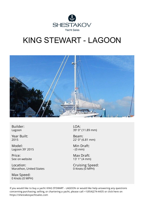 KING STEWART - Lagoon 39' 2015 - 2015