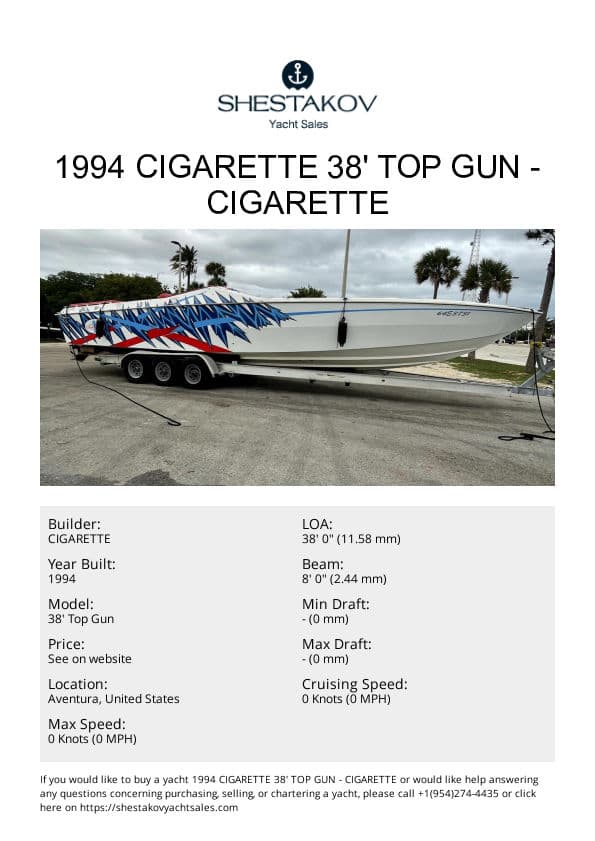 1994 Cigarette 38' Top Gun - 38' Top Gun - 1994