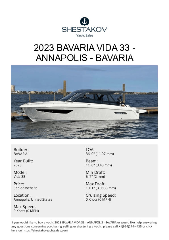 2023 Bavaria Vida 33 - Annapolis - Vida 33 - 2023