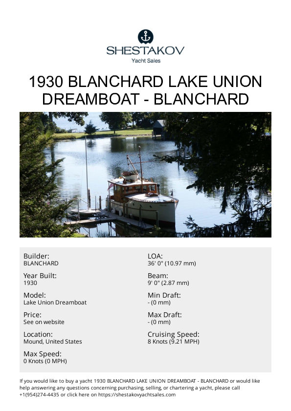 1930 Blanchard Lake Union Dreamboat - Lake Union Dreamboat - 1930