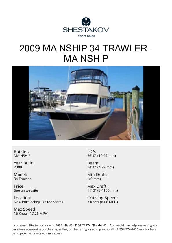 2009 Mainship 34 Trawler - 34 Trawler - 2009