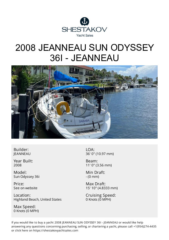 2008 Jeanneau Sun Odyssey 36i - Sun Odyssey 36i - 2008