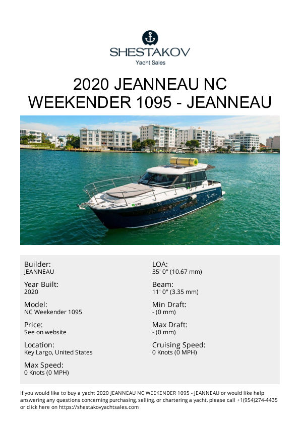 2020 Jeanneau NC Weekender 1095 - NC Weekender 1095 - 2020