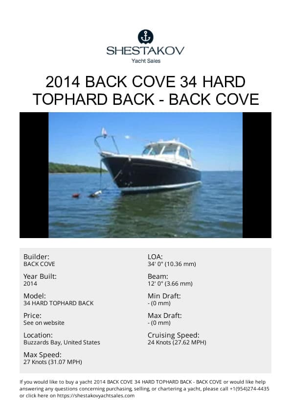 2014 Back Cove 34 HARD TOPHARD BACK - 34 HARD TOPHARD BACK - 2014